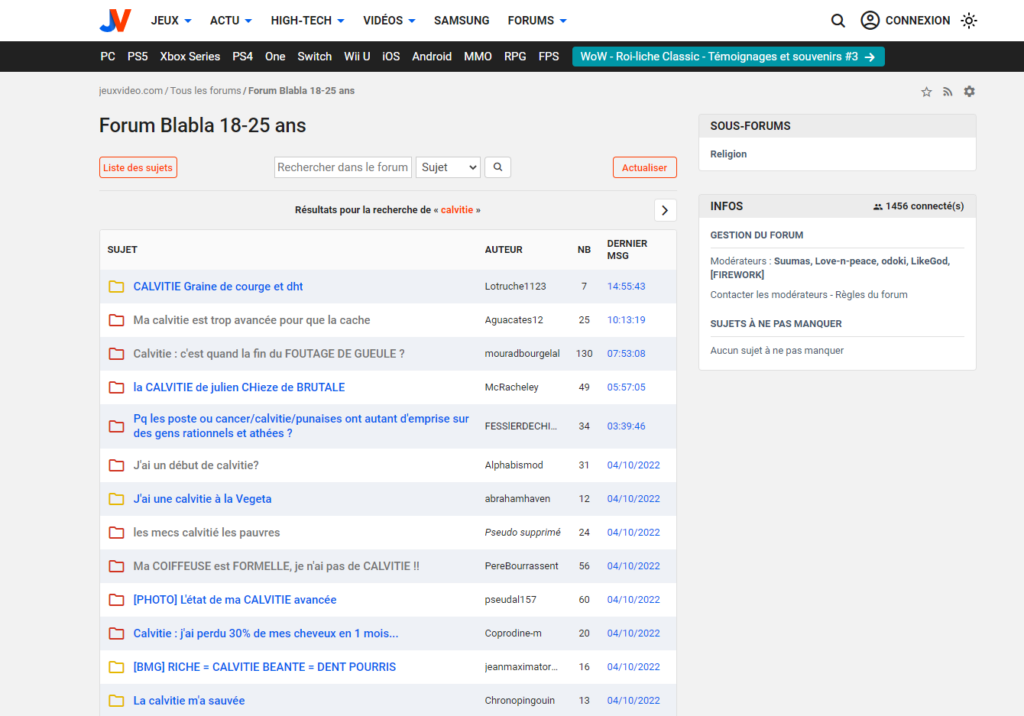 capture d'écran forum blabla 18 25 ans sur jeux sur la calvitie