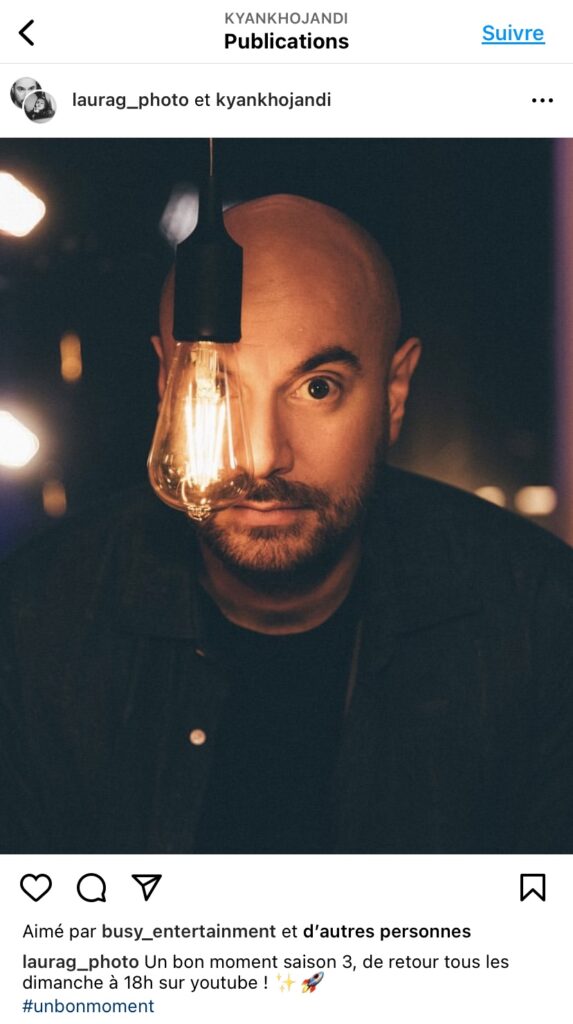 Image kyan khodjandi chauve pour la promotion de son spectacle un bon moment