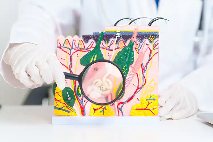 Croquis en maquette d'une coupe follicule pileux d'un humain 