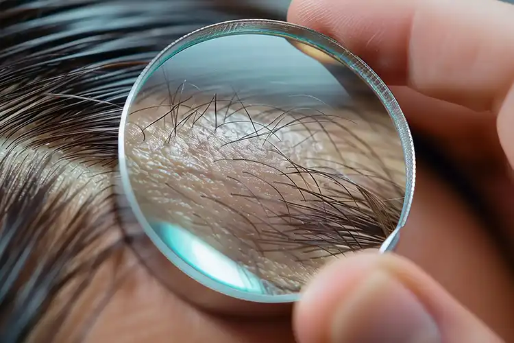 illustration d'un zoom sur les follicules pileux d'un patient en train de pousser