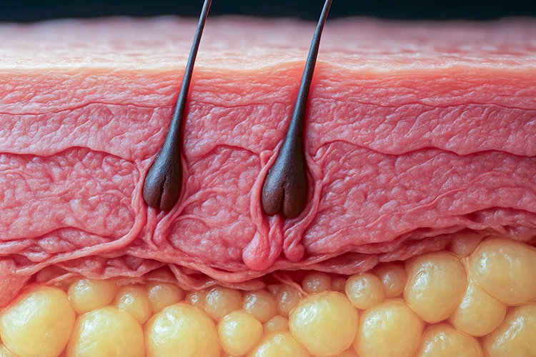 Coupe d'un follicule pileux en graphisme sous la derme de peau