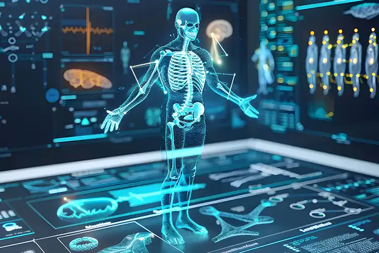 Hologramme d’un squelette illustrant les tests médicaux du futur