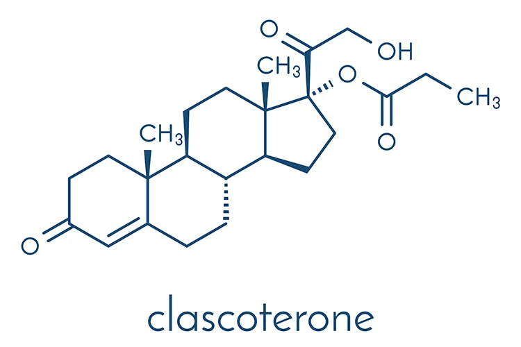 Structure moléculaire du clascotérone un antiandrogène utilisé dans la recherche contre la calvitie