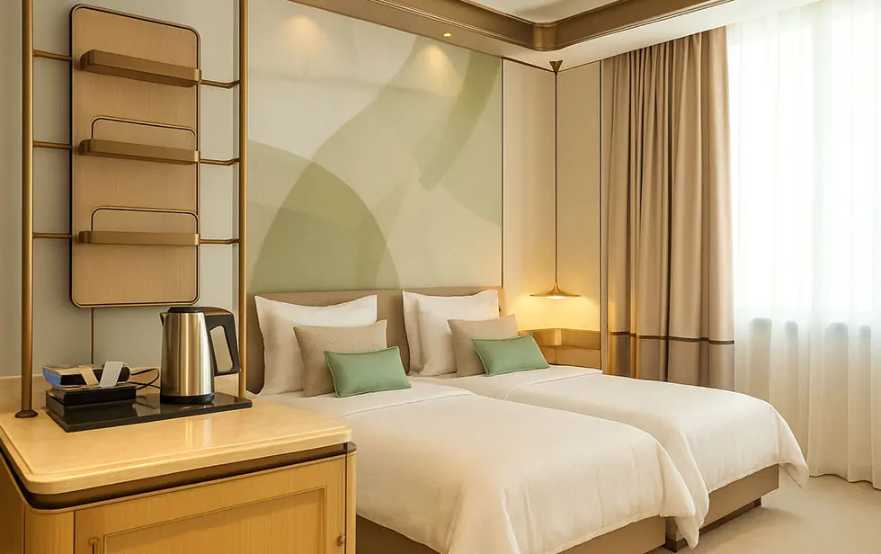 Chambre double moderne à l’Elitoria Hotel avec éclairage et aménagement contemporain