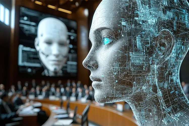 Représentation technologique évoquant l’intelligence artificielle et les questions éthiques en médecine