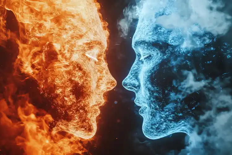 Illustration représentant deux visages opposés, l’un associé à la chaleur et l’autre au froid, symbolisant le contraste entre les variations de température.