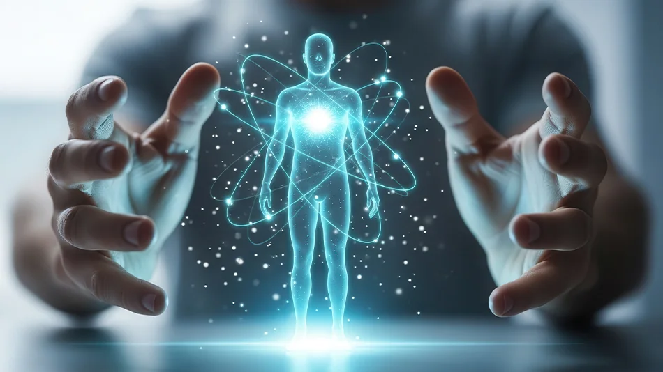 Illustration de la longévité montrant une analyse du corps humain et du vieillissement biologique