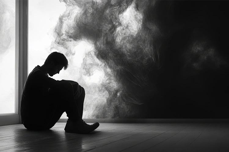 individu en position basse exprimant une fatigue mentale ou émotionnelle homme heureux et triste